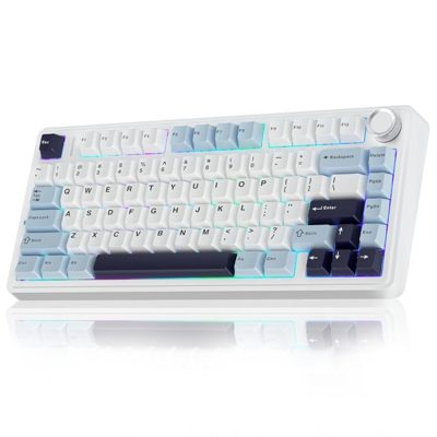 Aula F75 75% Wireless Mechanical Keyboard | Hot Swappable | Pre-Lubed Linear Switches | Rgb Backlit | 2.4Ghz/Type-C/Bluetooth Gaming Keyboard (Ice Blue, Reaper Switch)