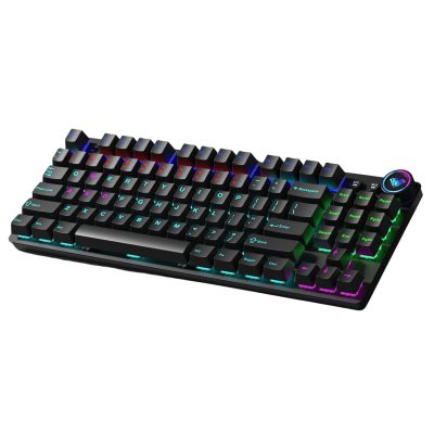 Aula M75 Tri-Mode (2.4G/Bluetooth/Wired) Hot Swappable Rgb Backlit Wireless Mechanical Gaming Keyboard | All Key Anti-Ghosting | Dual Mode Knob With Multimedia Buttons | Black – Red Switches