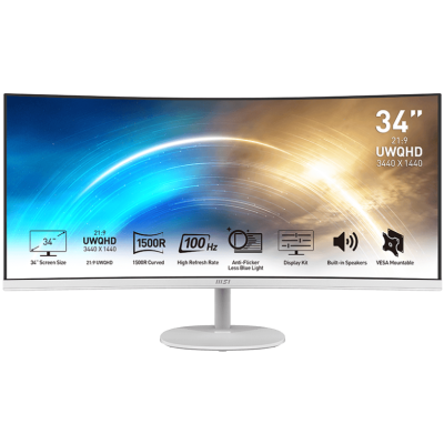 MSI Pro Mp341Cqw 34- Inch 2K Uwqhd Monitor White